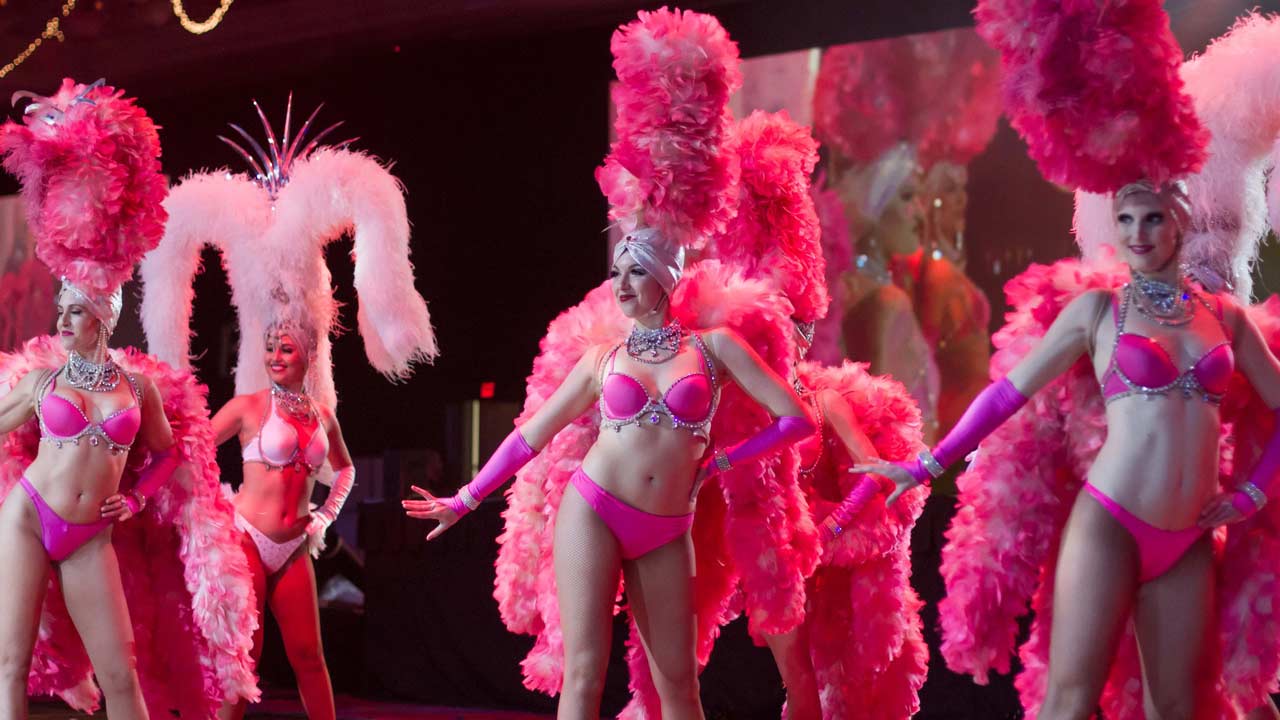 Photo of showgirls on stage performing a production show in Reno, NV.